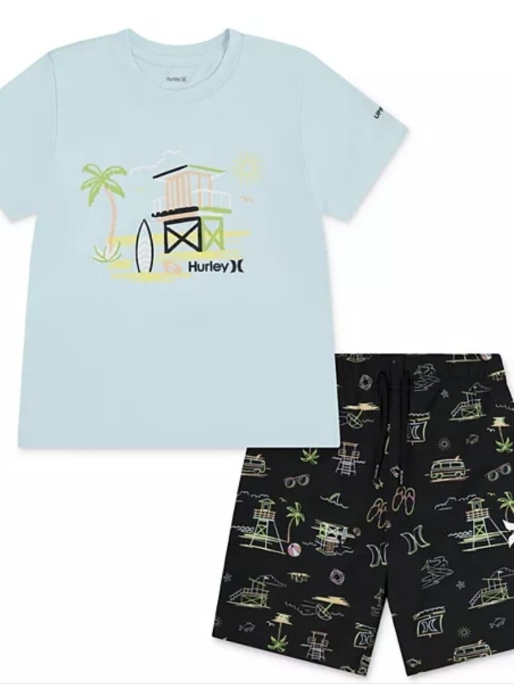 Hurley UPF H20 DRI Lifeguard Rash Guard Top & Swim Trunks 2-Piece Set 3t 2t